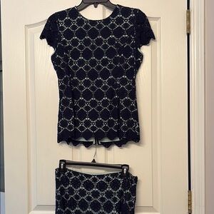 Vince Camuto Blue Lace Top and matching  Mini Pencil Skirt Cocktail